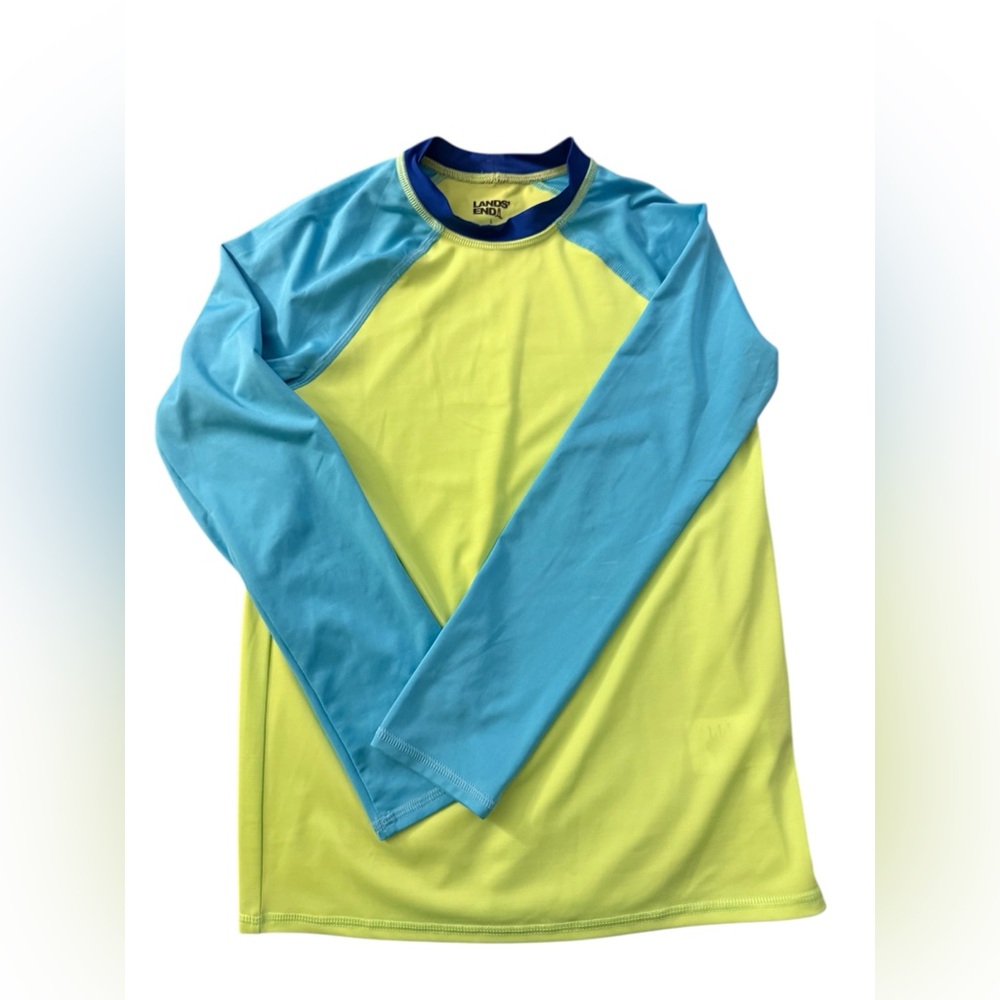 Land’s End Boys Long Sleeve Rash guard in Neon Yellow, Blue and Aqua| 10/12